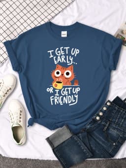 I Get Up Are Lazy Cute Cat Women T-shirts Leisure Tops Breathable T Shirts Retro Breathable Streetwear Summer Female Tee Shirts