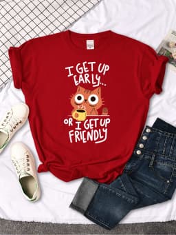 I Get Up Are Lazy Cute Cat Women T-shirts Leisure Tops Breathable T Shirts Retro Breathable Streetwear Summer Female Tee Shirts