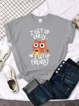 I Get Up Are Lazy Cute Cat Women T-shirts Leisure Tops Breathable T Shirts Retro Breathable Streetwear Summer Female Tee Shirts