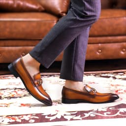 First Layer Cowhide Shoes Men Pointed Rubber Outsole Breathable Lofers Metal Decorative Slip-On Business Casual Leather Oxfords