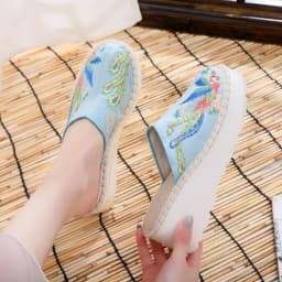 Women Summer Slippers Ethnic Embroidered Wedge Shoes Ladies Casual Slides Vintage Outdoor Mules Female Round Toe Heels