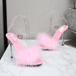 Feather Sandals Women Furry High Heels Ankle Plush Sandals Woman Transparent Heels With Fur Stripper Heeled Sandal Women Evening