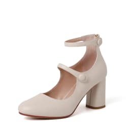 MKKHOU Fashion Pumps New High Quality Leather Retro Mary Jane Shoes Round Toe Chunky Heel High Heels Commuter Women Shoes