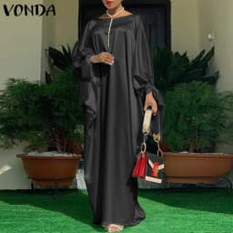 2023 Women VONDA Summer Party Dress Vintage Floral Printed Casual Loose Bohemian Beach Sundress Long Sleeve Satin Maxi Vestidos