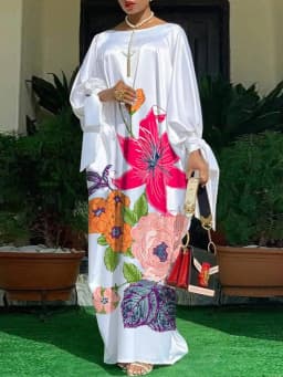 2023 Women VONDA Summer Party Dress Vintage Floral Printed Casual Loose Bohemian Beach Sundress Long Sleeve Satin Maxi Vestidos