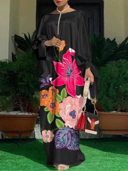 2023 Women VONDA Summer Party Dress Vintage Floral Printed Casual Loose Bohemian Beach Sundress Long Sleeve Satin Maxi Vestidos