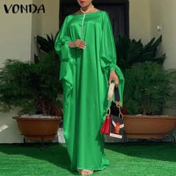 2023 Women VONDA Summer Party Dress Vintage Floral Printed Casual Loose Bohemian Beach Sundress Long Sleeve Satin Maxi Vestidos