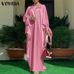 2023 Women VONDA Summer Party Dress Vintage Floral Printed Casual Loose Bohemian Beach Sundress Long Sleeve Satin Maxi Vestidos