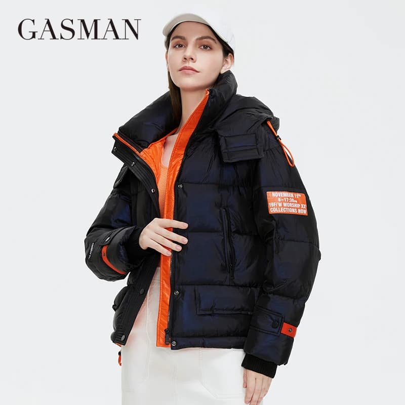 GASMAN 2023 Winter down jacket collection Fashion Solid Stand-up collar Women Coat Elegance Hooded Women's jackets 81702