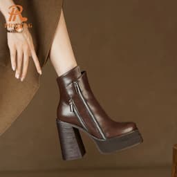 PRXDONG 2023 Classic Women Ankle Boots Dress Working Autumn Winter Casual Thick High Heels Genuine Leather Shoes Woman Size 39