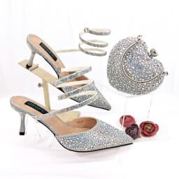 QSGFC Fashionable Girly Style Shoes And Bag Full Diamond Women's Pointed Toe High Heels African Popular Wedding Shoes and Bag