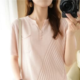 100% cotton summer V-neck short-sleeved knitted T-shirt Ladies casual loose half-sleeved top solid color wild pullover