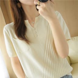 100% cotton summer V-neck short-sleeved knitted T-shirt Ladies casual loose half-sleeved top solid color wild pullover