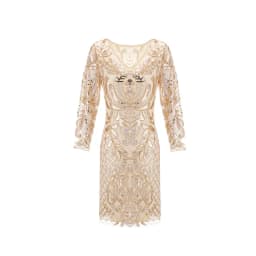 V-neck Long-Sleeve Tulle Embroider Evening Beaded Art Dec Dress Elegant Vintage 1920s Party Dress Great Gatsby Sequin Dress