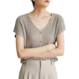 Senior sense of temperament V-neck ice silk knitwear women's summer casual loose short sleeve mulberry silk T-shirt slimming top