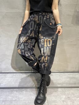 Amax luluE Design 2025 Letter Printed Loose Jeans 2025 Women Harajuku Elastic Hip Hop Denim Trousers Ladies Casual Harem Pants