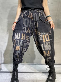 Amax luluE Design 2025 Letter Printed Loose Jeans 2025 Women Harajuku Elastic Hip Hop Denim Trousers Ladies Casual Harem Pants