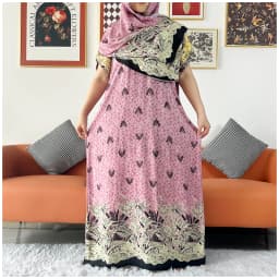2 Pieces African Dashiki Floral Printing Loose Cotton Caftan Lady Summer Maxi Casual Dresses With Scarf Vestidos Short Sleeve