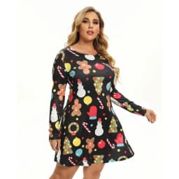 Christmas Mini Dresses For Women Fashion Christmas Trees Print Long Sleeve Loose Dress 2022 New Year Autumn Ladies Party Dress