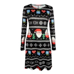 Christmas Mini Dresses For Women Fashion Christmas Trees Print Long Sleeve Loose Dress 2022 New Year Autumn Ladies Party Dress