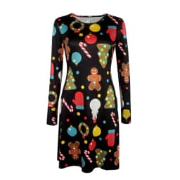 Christmas Mini Dresses For Women Fashion Christmas Trees Print Long Sleeve Loose Dress 2022 New Year Autumn Ladies Party Dress