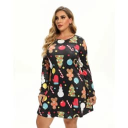 Christmas Mini Dresses For Women Fashion Christmas Trees Print Long Sleeve Loose Dress 2022 New Year Autumn Ladies Party Dress