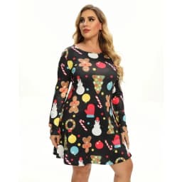 Christmas Mini Dresses For Women Fashion Christmas Trees Print Long Sleeve Loose Dress 2022 New Year Autumn Ladies Party Dress