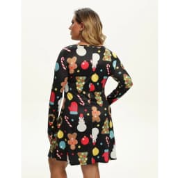 Christmas Mini Dresses For Women Fashion Christmas Trees Print Long Sleeve Loose Dress 2022 New Year Autumn Ladies Party Dress