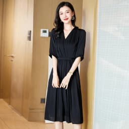 Birdtree 19MM 91.8% Real Silk 8.2% Spandex Dress 2026 Autumn New V-neck Style Versatile Elegant Dresses For Women D39751QC