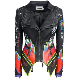 New Stylish Vintage Letter Irregular Hand-Painting Women Steampunk Studs Jacket Lapel Collar Fashion Slim Elegant Lady Coat