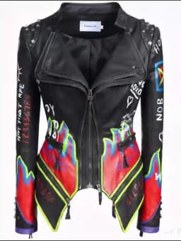 New Stylish Vintage Letter Irregular Hand-Painting Women Steampunk Studs Jacket Lapel Collar Fashion Slim Elegant Lady Coat