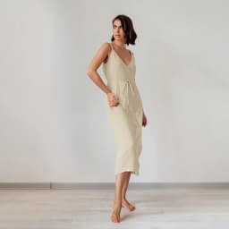 Original 100% Cotton Dresses For Women 2024 Sexy V-Neck Adkustable Strap Patchwork Bandage Chic And Elegant Woman Summer Dress