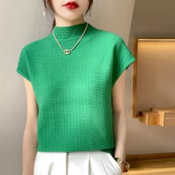 Women's Short-sleeved Tees Half-high Collar Pullover Vest Summer New Cotton Blend Loose Fashion Knitted Bottoming T-shirt