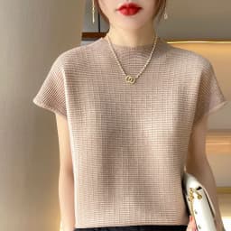 Women's Short-sleeved Tees Half-high Collar Pullover Vest Summer New Cotton Blend Loose Fashion Knitted Bottoming T-shirt