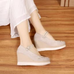 Vintage Embroidered Cotton Fabric Women Wedge Pumps Platform Mary Jane High Heels Ladies Spring Summer Sandals Retro Dance Shoes
