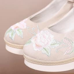 Vintage Embroidered Cotton Fabric Women Wedge Pumps Platform Mary Jane High Heels Ladies Spring Summer Sandals Retro Dance Shoes