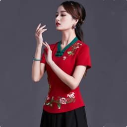 UHYTGF Vintage Women's 6XLOversized T-Shirt Fashion Embroidered V-neck Short Sleeve Summer Clothes Slim Female Tops T-Shirt 1451