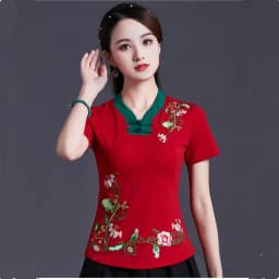 UHYTGF Vintage Women's 6XLOversized T-Shirt Fashion Embroidered V-neck Short Sleeve Summer Clothes Slim Female Tops T-Shirt 1451