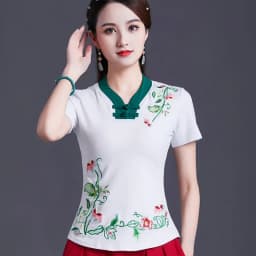 UHYTGF Vintage Women's 6XLOversized T-Shirt Fashion Embroidered V-neck Short Sleeve Summer Clothes Slim Female Tops T-Shirt 1451