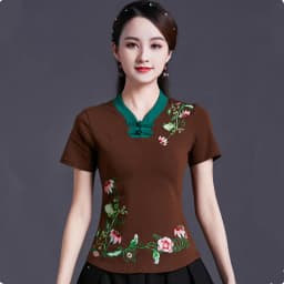 UHYTGF Vintage Women's 6XLOversized T-Shirt Fashion Embroidered V-neck Short Sleeve Summer Clothes Slim Female Tops T-Shirt 1451