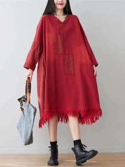 Amax luluE 2024 Spring Womens Loose Leisure V-Neck Dresses Ladies Tassel Design Long Vestidos Vintage Oversized Denim Streetwear