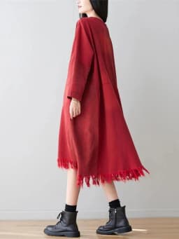Amax luluE 2024 Spring Womens Loose Leisure V-Neck Dresses Ladies Tassel Design Long Vestidos Vintage Oversized Denim Streetwear