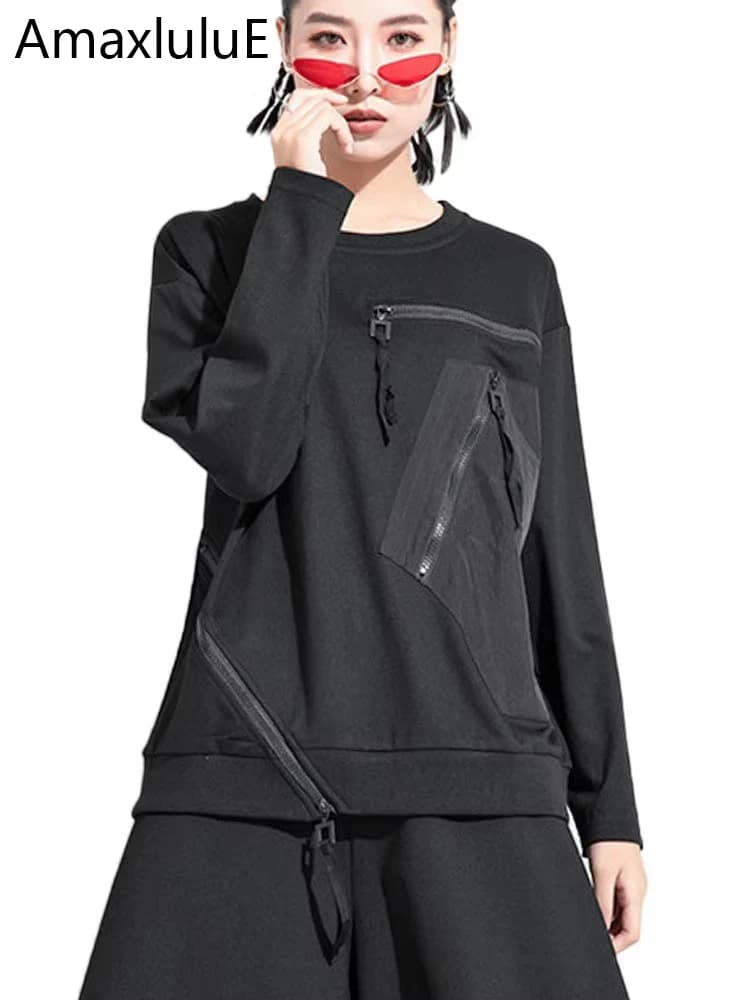 Amax LuluE European Designer Womens Fashion Black Tee Shirts Ladies Loose Punk Tshirts Females Casual Vintage Luxury Streetwear