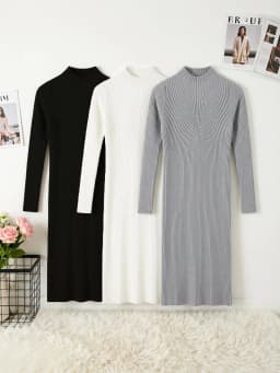 Sweater Dress Female 2026 Winter Knitted Basic Casual Women's Dresses Ladies Korean Fashion Clothes Clothing Robe Elegant Black