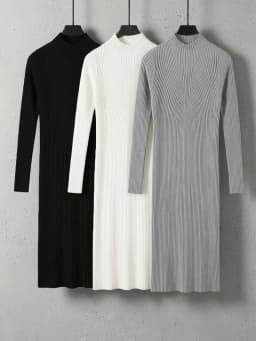 Sweater Dress Female 2026 Winter Knitted Basic Casual Women's Dresses Ladies Korean Fashion Clothes Clothing Robe Elegant Black