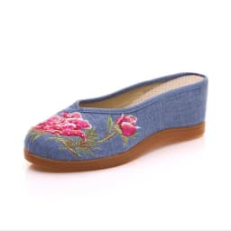 Women Canvas Embroider Wedges Slippers Ladies Vintage Summer Shoe Backless Closed toe Sandals for Girls Retro Slides Beach Shoes