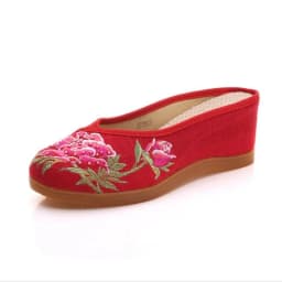 Women Canvas Embroider Wedges Slippers Ladies Vintage Summer Shoe Backless Closed toe Sandals for Girls Retro Slides Beach Shoes
