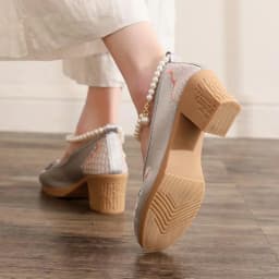 Women Vintage Pearls Ankle Strap Pump Ladies Ethnic Embroidered High Heels Spring Mary Jane Block Heel Dress Shoes for Female