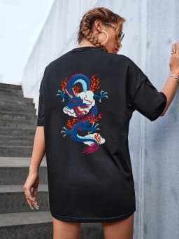 Blue Fire Dragon Creativity Print T-Shirt Female Oversize Casual Tshirt Comfortable Breathable Short Sleeve Cotton Brand Tops