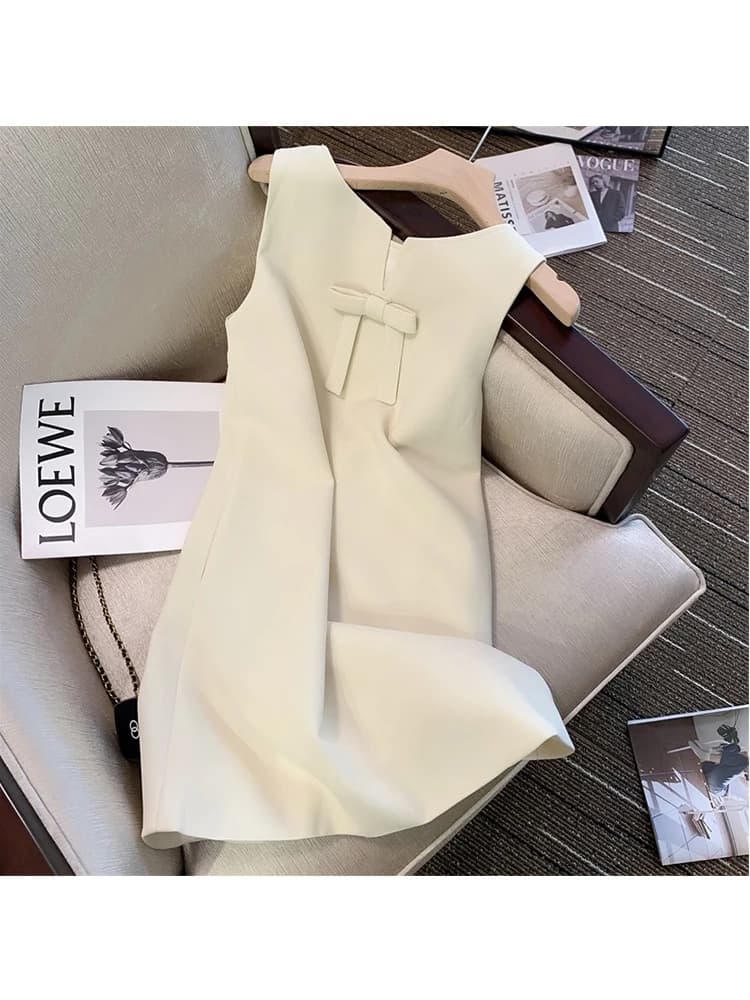Sleeveless Bodycon Mini Dresses Women Summer Basic Solid Party Sexy Dresses 2024 Hepburn Style Elegant Sweet Bow A-line Vestidos